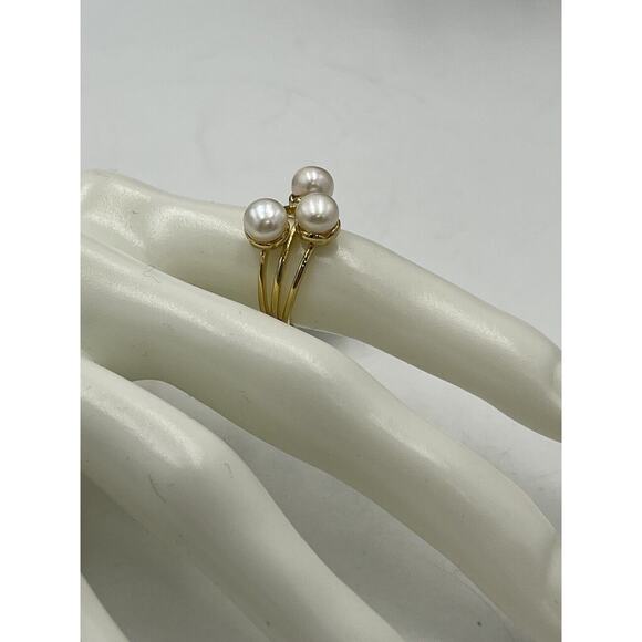 AMBER SCEATS Aerin triple band 3 FW Pearls 925 Gold‎ 24 K plated Ring 6.75 New - Picture 5 of 10